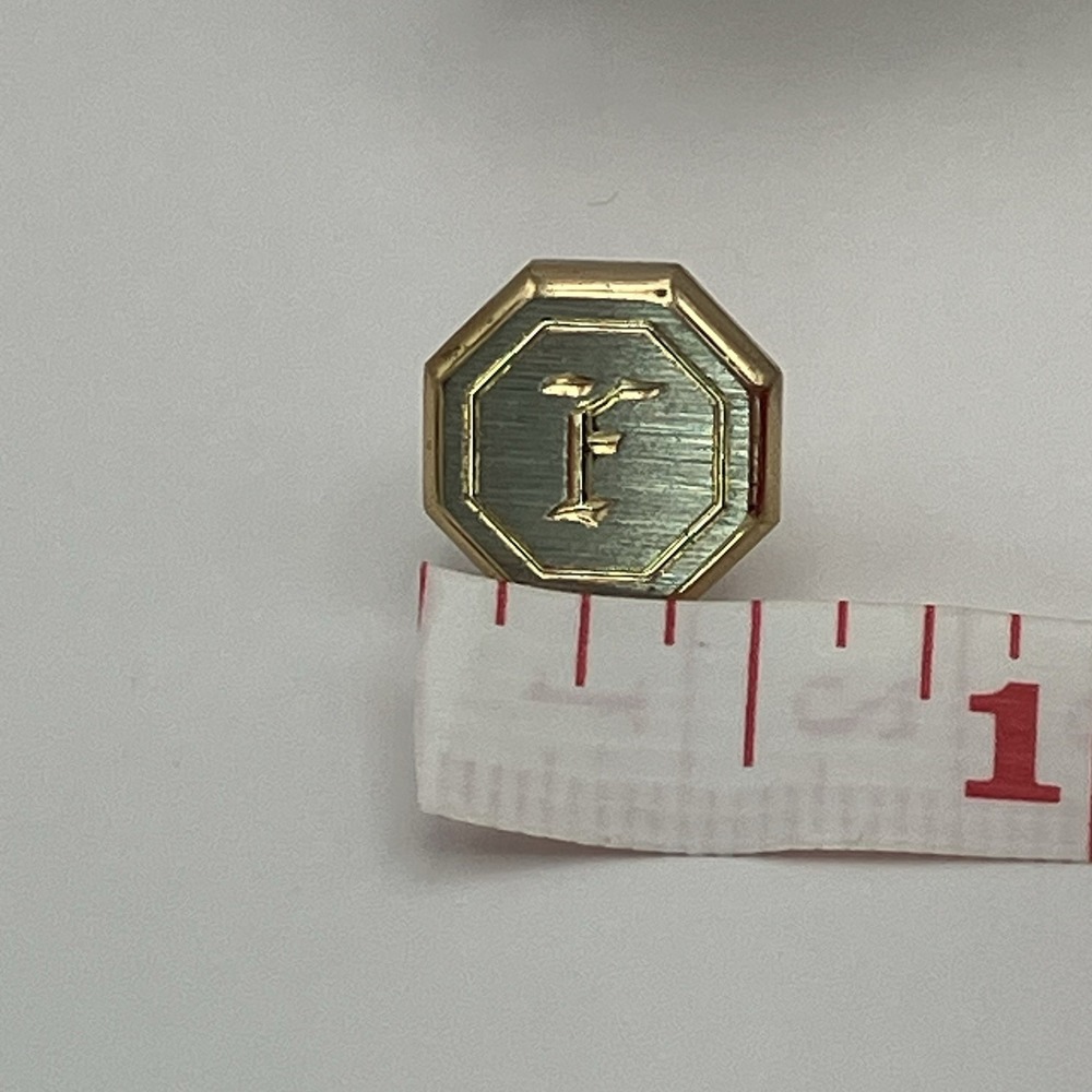 Vtg Initial F Tie Tack Monogram Tie Pin Chain Two Tone Old Money Estate Heritage - Picture 5 of 5